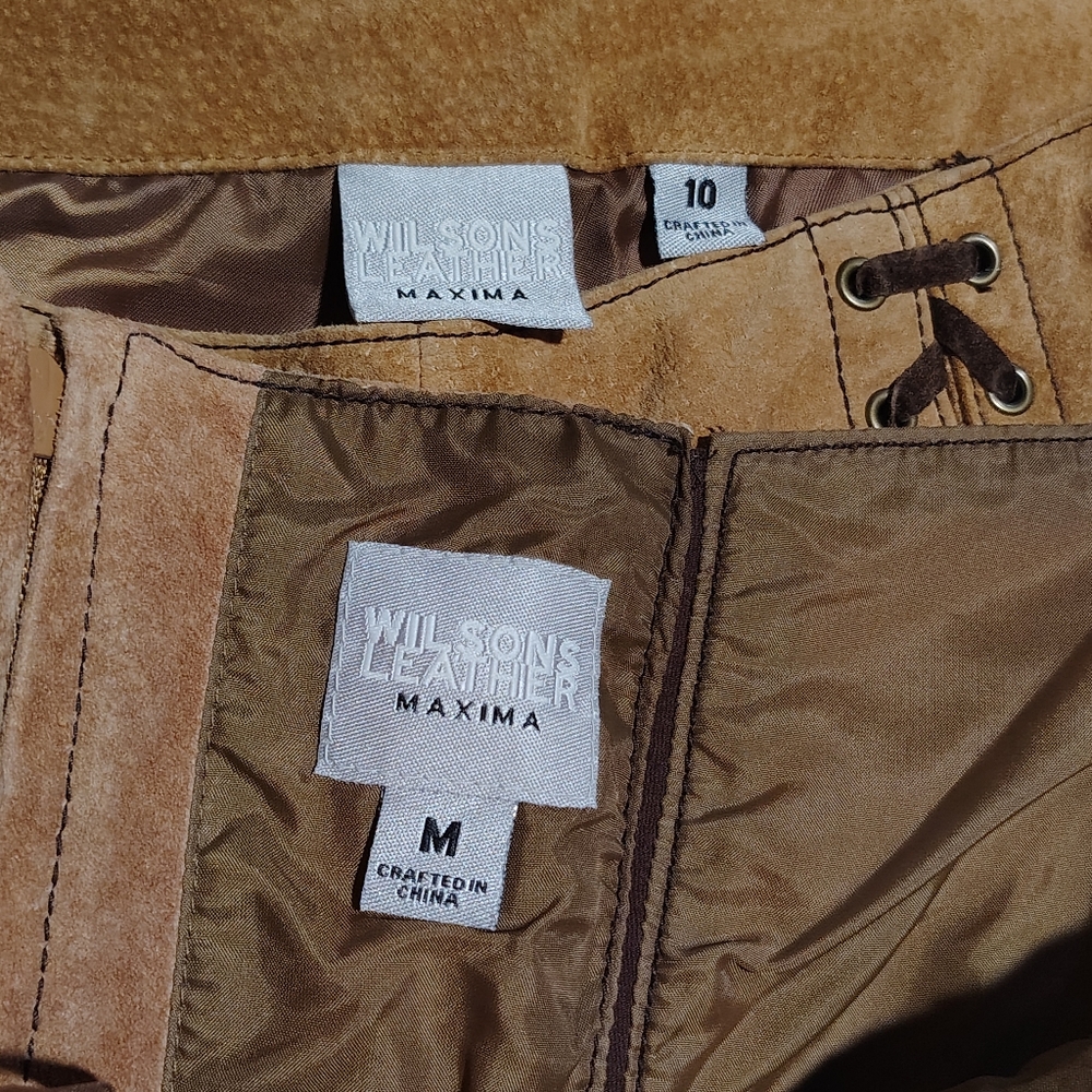 Western Wilsons Leather Tan Suede Boot Cut Pants & Halter Corset Top Set - Picture 3 of 8